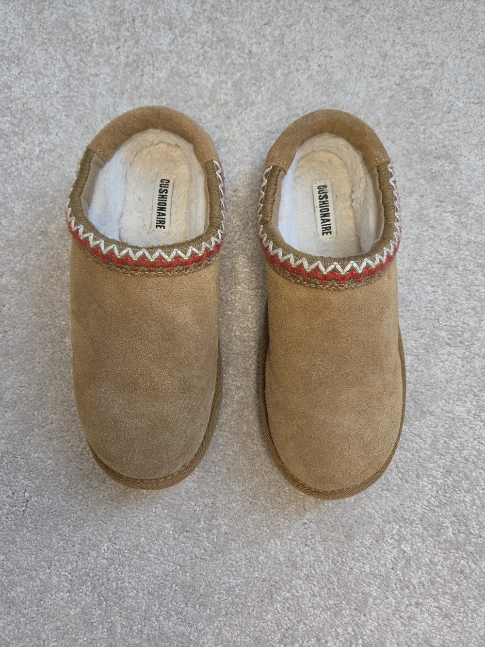 Girls Tan Suede Slip-On Mule with Red Trim Size 4